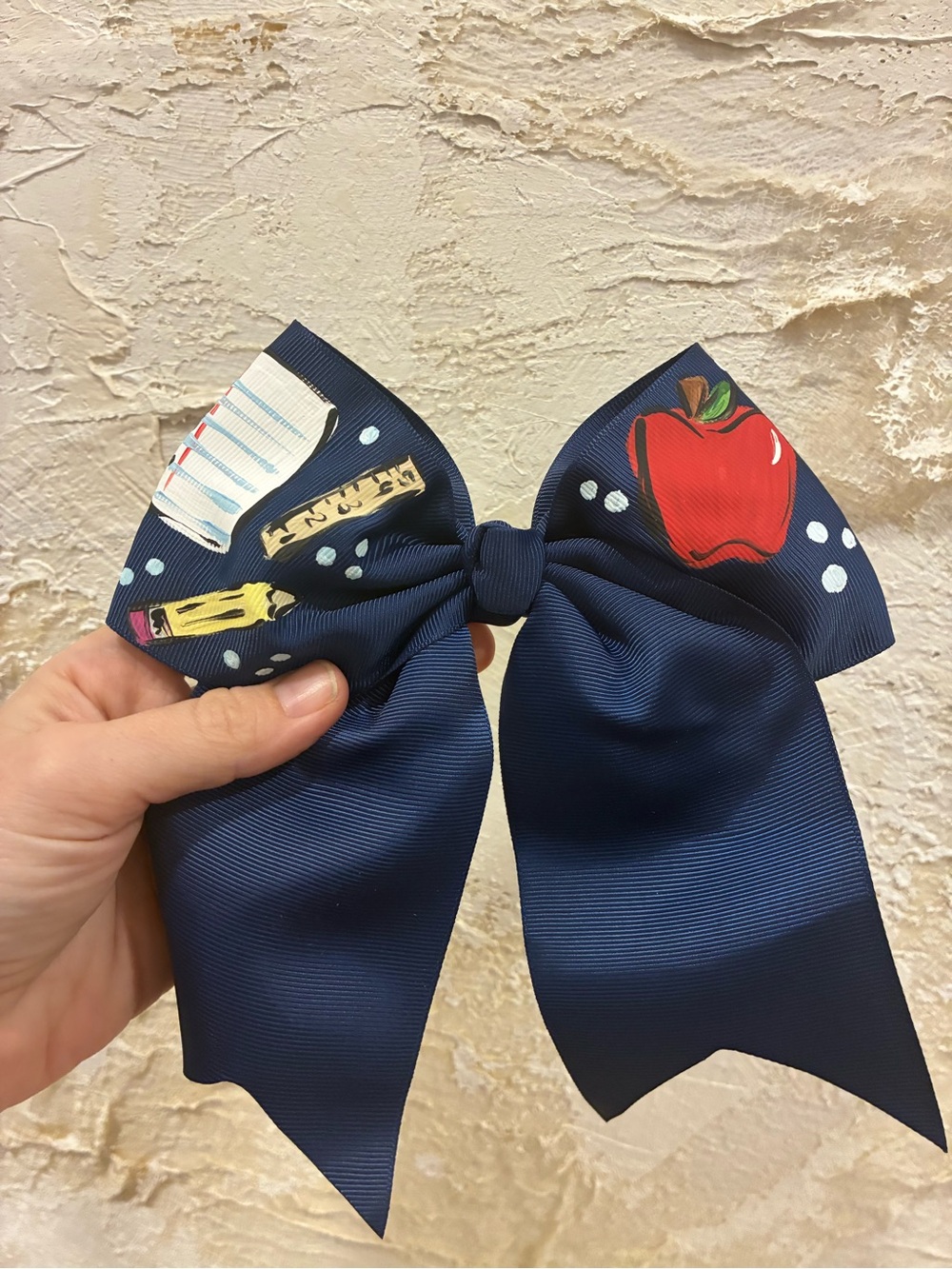 Hand Painted Navy Back to School Hair Bow Alligator clip
